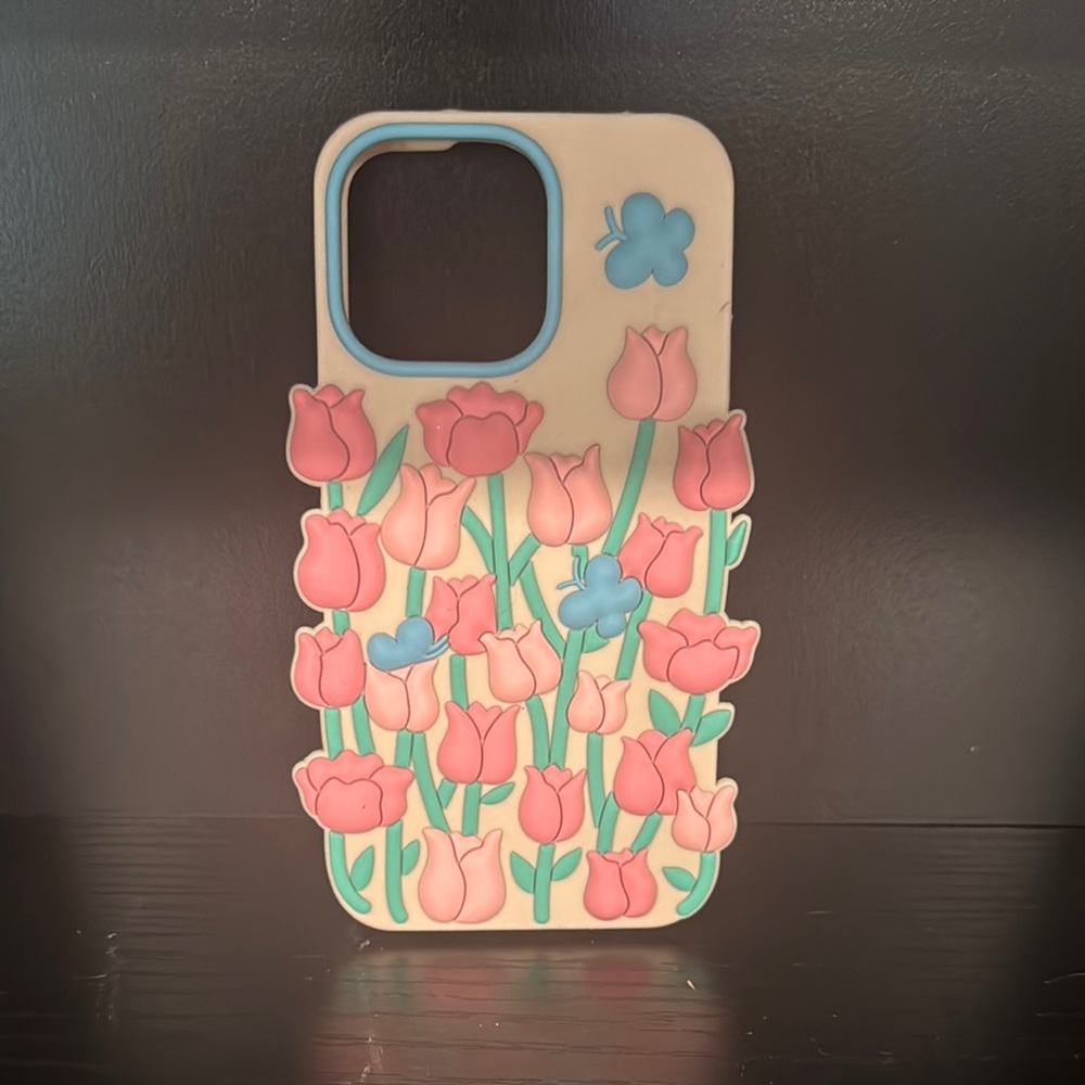 iPhone 15 pro max Floral Phone Case - Pink and Blue Tulip Design